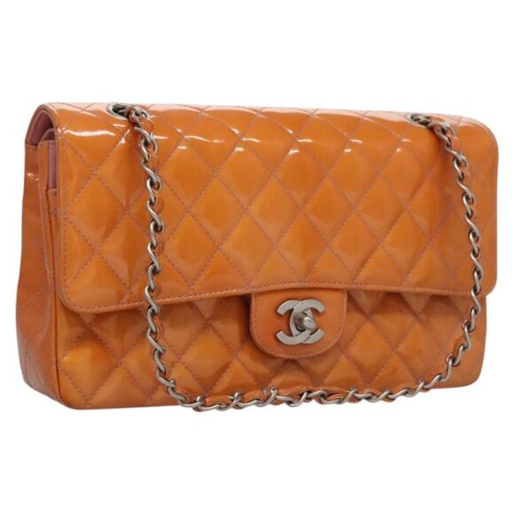 CHANEL Matelasse Chain Shoulder Bag Enamel Orange CC - Picture 1 of 15